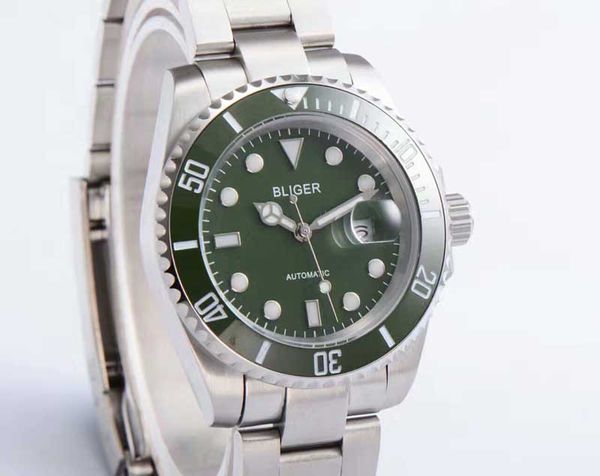 

40mm full stainless steel mechanical watches for men green ceramic bezel watch men sapphire automatic watch man gift reloje, Slivery;brown