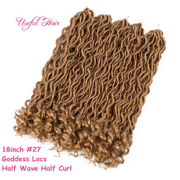 

wavy faux locs braids 18inch ombre faux locs crochet hair with curly ends goddess crochet synthetic braiding extensions t1b-27