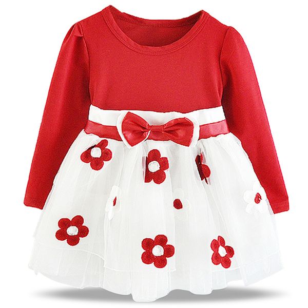 

winter baby girls clothes baby princess toddler new born cotton flower costume long sleeve dress vestido infantil de bebes fille, Red;yellow