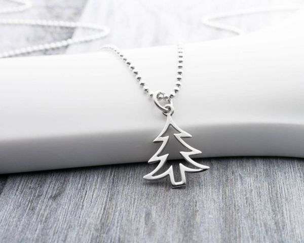 

simple small christmas life tree pendant chain necklace hollow plant for holiday lucky woman mother men's family gifts jewelry, Silver