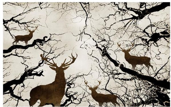 

custom p wallpaper ktv mysterious deep forest nostalgic abstract tree elk tv background wall home decor living room wall covering