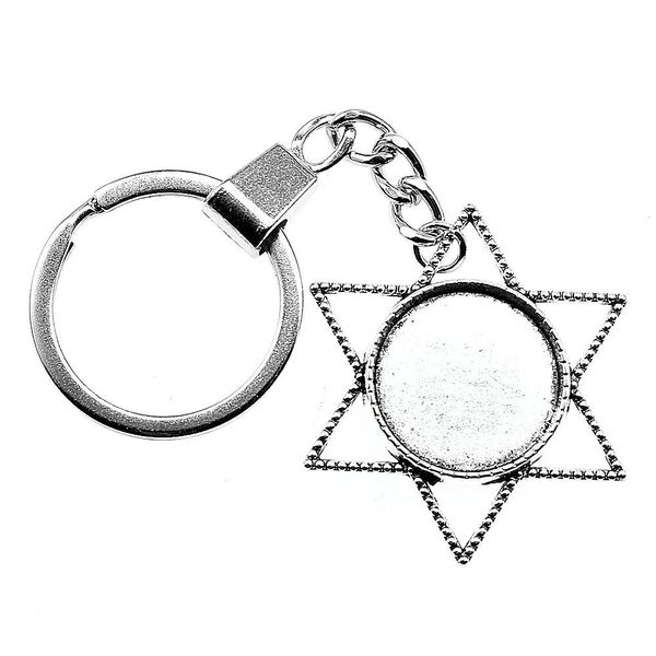 

6 pieces key chain women key rings fashion keychains for men star single side inner size 20mm round cabochon cameo base tray bezel blank, Slivery;golden