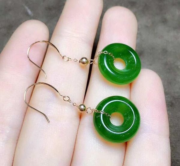 

hetian jade natural russian jasper old material s925 silver inlaid jade beads female models earrings and tianbi earrings, Golden;silver
