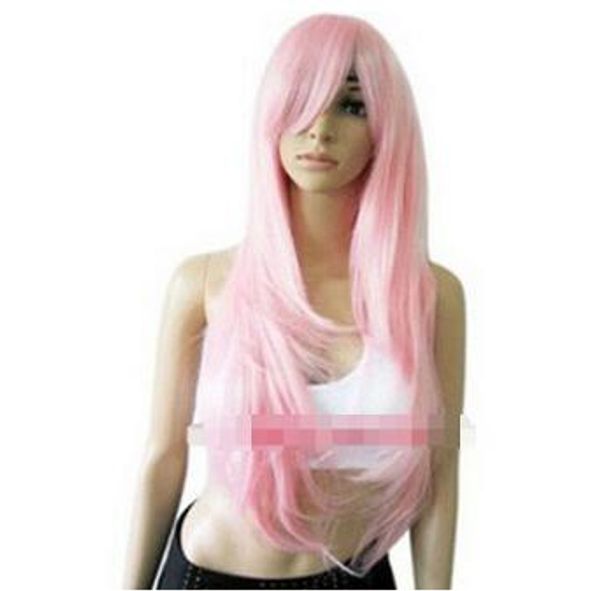 Kostenloser Versand ++++ NEUE 70 cm lange Baby-Hellrosa-reizvolle Anime-Cosplay-Partei-Haar-volle Perücke