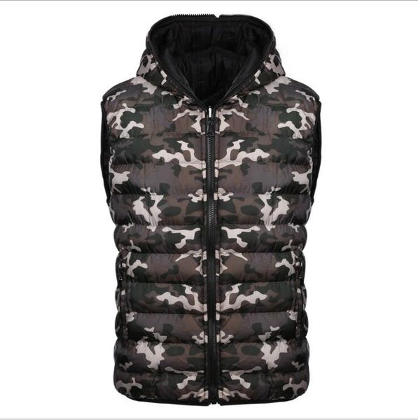 

camouflage mens brand designer down vest casual hooded winter jacket male outdoor windbreaker down coat ing, Black;white