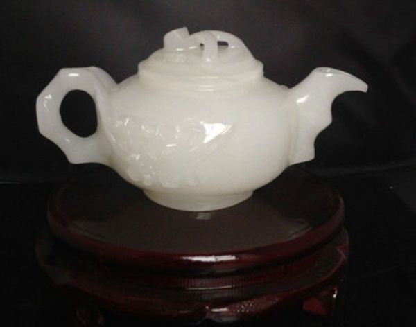 

100% natural afghanistan jade hand-carved teapot & lid flower