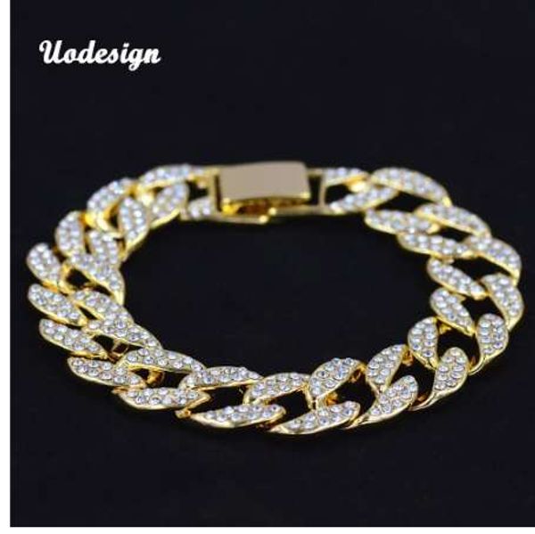 

gold fully iced out hip hop cz bracelet mens miami cuban bracelet men's luxury simulated bling rhinestones fashion bangles, Black