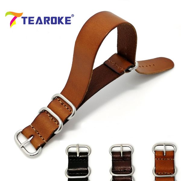 

tearoke zulu leather watchband nato watch band strap 18mm 20mm 22mm sliver ring buckle men women watch accessories, Black;brown