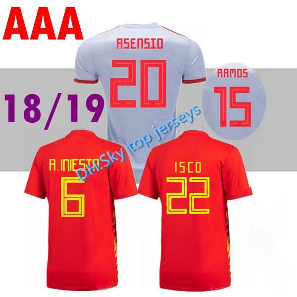 

thailand camisetas de futbol isco asensio espana soccer jerseys world cup 2018 spain home away ramos iniesta pique football shirts, Black;yellow