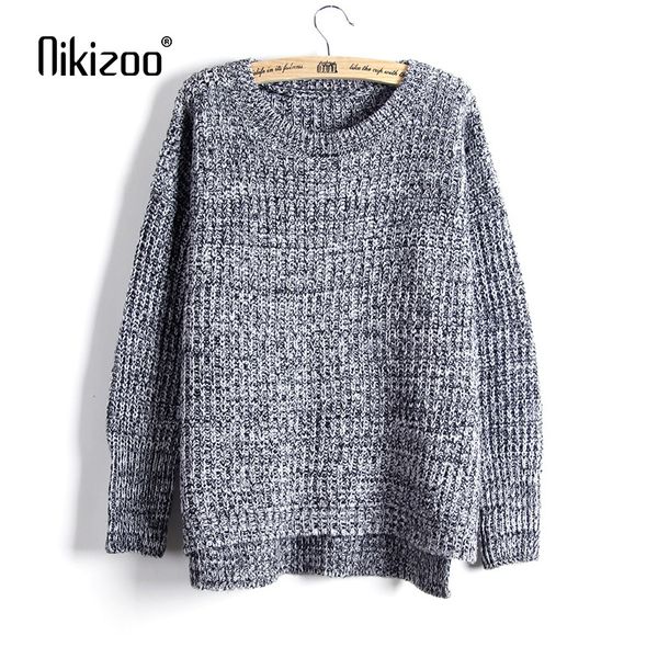 

nikizoo autumn women casual poleras mujer o neck long sleeve chompas de mujer para el invierno knitted pullovers sweater, White;black