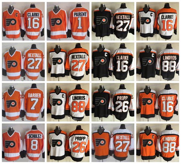

скк филадельфия флайерз 1 родитель берни эрик линдрос 8 дейв шульц билл барбер рон хекстолл брайан пропп бобби кларк хоккейный джерси, Black;red