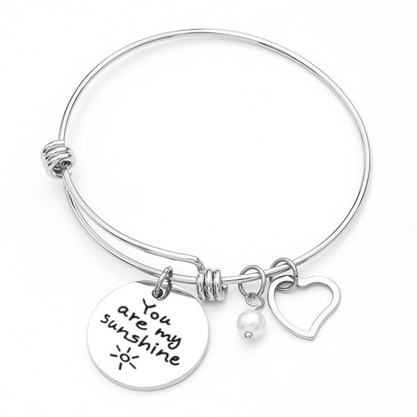 

silver adjustable expandable bangle bracelet stainless steel wire bracelets for women with pearl, Black