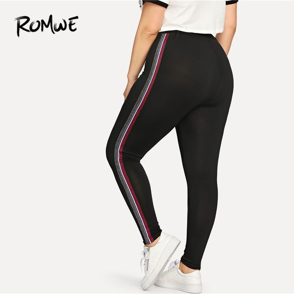 

romwe sport plus size black women fitness running tights 2018 gym running elastic sport pants yoga jogging leggings, Black;blue