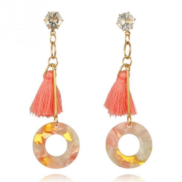 

fashion women retro hollow round acrylic pendant tassel rhinestones earrings jewelry gift, Silver