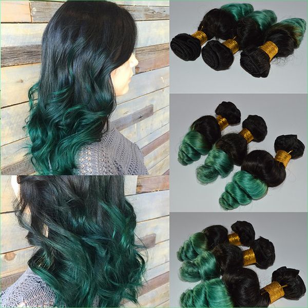 Mermaid Green Ombre Loose Wave Hair Bundles Pre Colored 1b Green