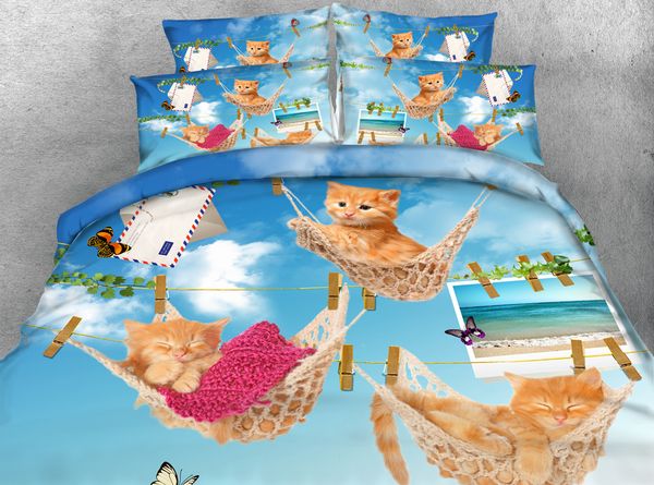 

jf-306 funny cats print quilt cover set 4pcs kittens under blue sky kids duvet covers bedding sets  king size