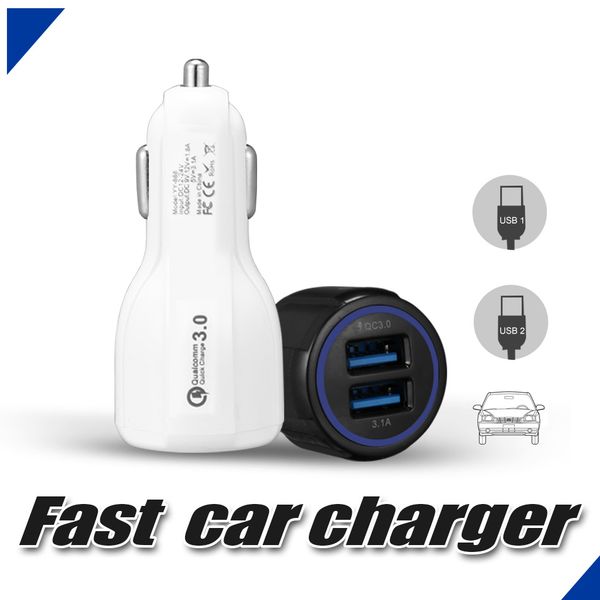 

6A Быстрое зарядное устройство Автомобильное зарядное устройство 5V Dual USB Адаптер для быстрой зарядки для iPhone телефонов Samsung Huawei Metro без упаковки