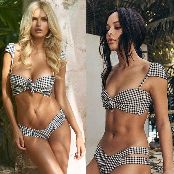 

2018 luxury explosion models plaid bikini strap new selling womens swimsuit for beach summer season, White;black