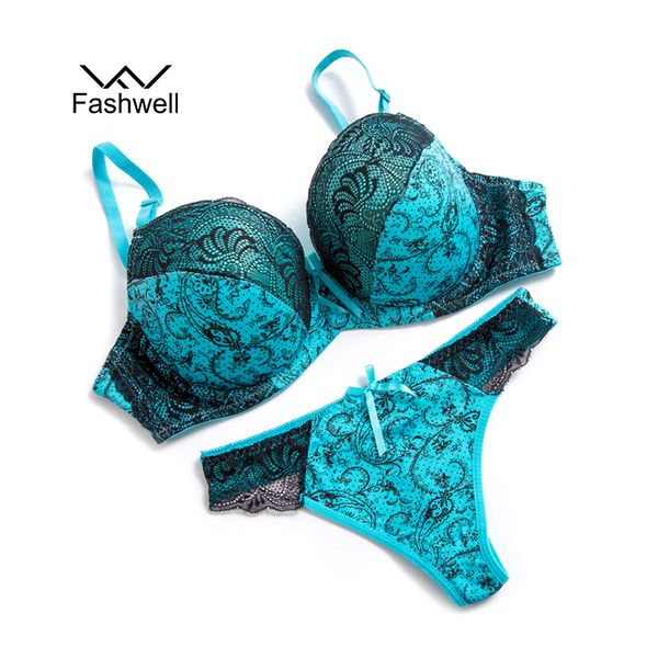 Fashwell Sexy Push Up Кружева Женщины Нижнее белье Panty Set Набор Intimates Вышивка Цветочные Женщины Бюстгальтеры Краткие наборы Y18101502