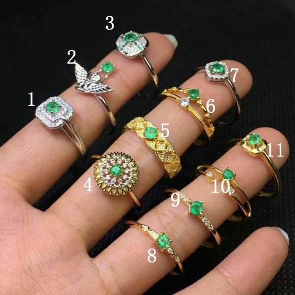 

100% 925 sterling silver real natural green emerald rings fine jewelry gift trendy open wholesale new 3.5*3.5mm jcj3.53.502agml, Golden;silver