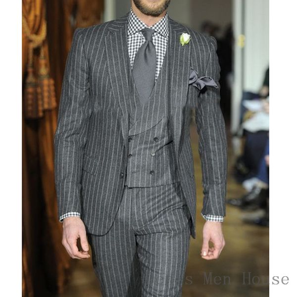 

2018 new arrival designs fashion formal men suit slim fit gray stripe tuxedo wedding party blazer prom (jacket+vest+pants, White;black