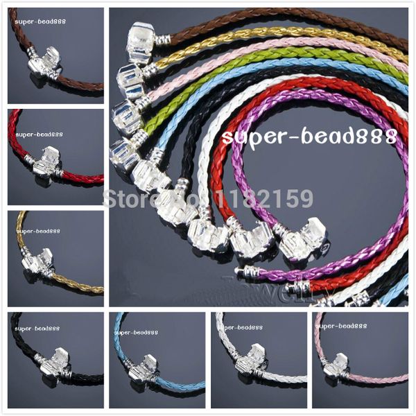 

20pcs 3mm mixd braid leather bracelets fit charm european beads ree, White