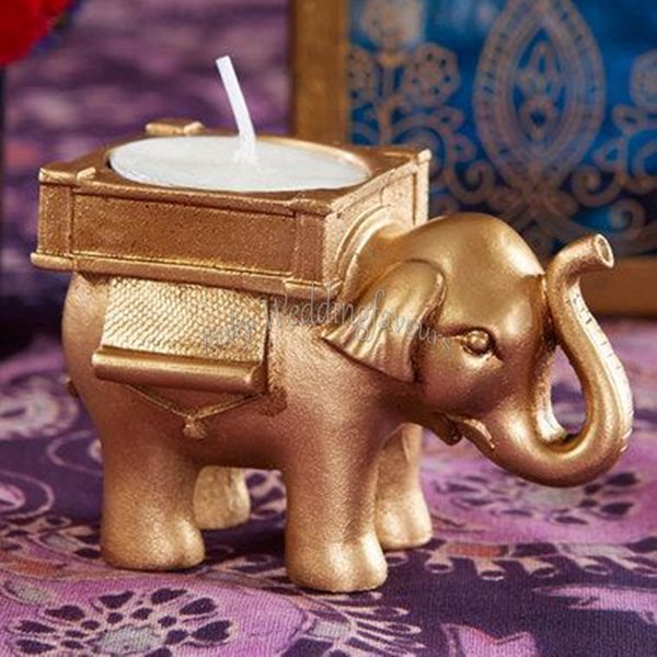 Счастливый Золотой слон TeaLight держатель конфеты держатель свадебные сувениры партия событие подарки свадебный душ юбилей подарки