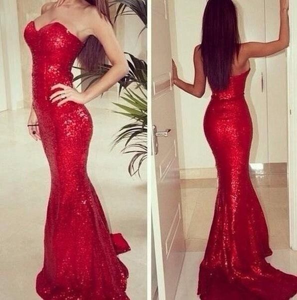 

New Arrival Mermaid Sequins Prom Dress Sweetheart Neckline Red Fully Sequined Party Dresses Floor Length Evening Gowns