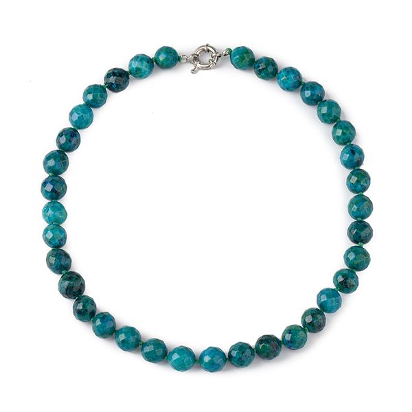 

atmospheric blue and green 10-m m c-h-r-y-so-c-o-l-l-a roundness necklace for both men and women, Golden;silver