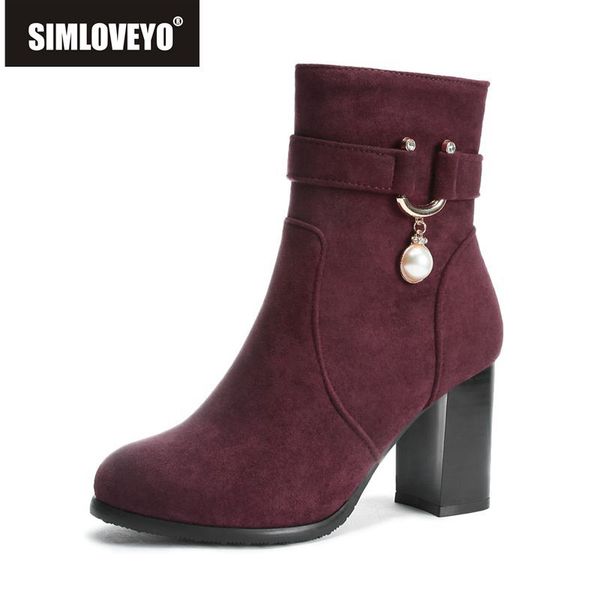 

simloveyo plus size 34-48 women ankle boots female high heel zipper buckle round toe boots shoes women botas feminina b1009, Black