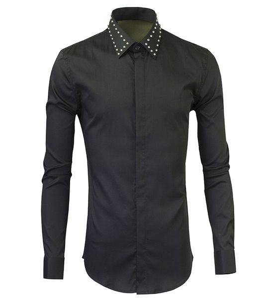 

2016 real cotton full regular camisas hombre vestir camisa metal rivets and new long sleeve shirt in support a on behalf of men, White;black