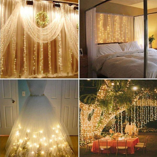 3m*3m Sıcak Perde LED String Işıkları Noel Dekorasyonu Uzaktan Kumanda Tatil Düğün Peri Çelenk Işıkları Yatak Odası/Parti/Bahçe Dekorasyonu D4.5