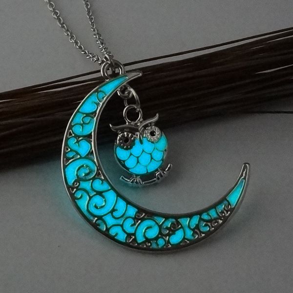 Whole Cute Owl Glowing Stone Pendant Necklaces Crescent Moon - Moon Glow Pendant Necklace Whole Cute Owl Glowing Stone Pendant Necklaces Crescent Moon - Moon Glow Pendant Necklace
