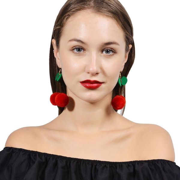 

cute korea style tassel earrings hair ball cherry shape dangle earrings for woman clothing jewelry accessories gifts, Silver