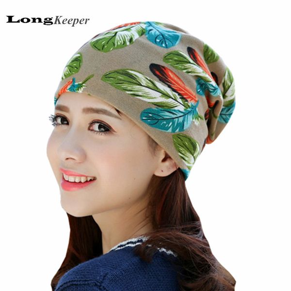 

longkeeper 2017 new women's hat scarf stripped cap beanie spring&autumn skullies female round beanie, Blue;gray