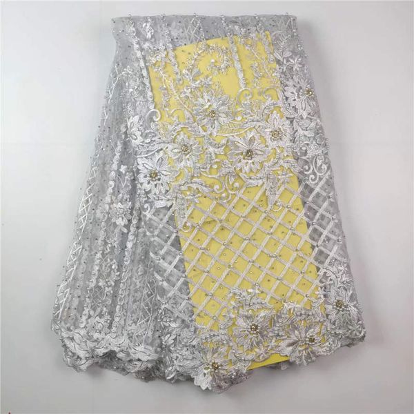 

sy9599-6 nigerian lace fabric dubai embroidered beaded french tulle lace latest african lace fabric with stones pearls 5yards, Black;white