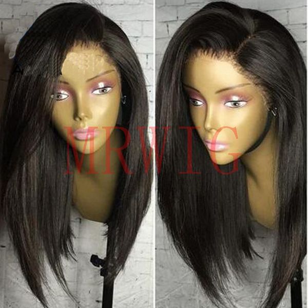Mhazel Side Part Left Real Hair Straight Front Hair Wig Glueless