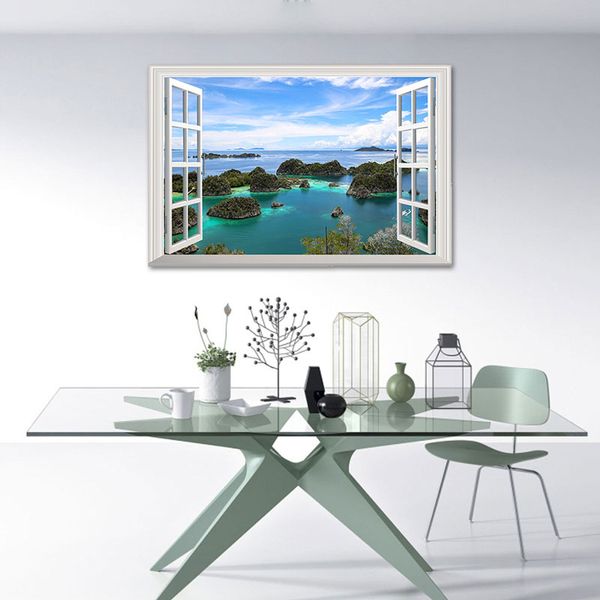 

beautiful island 3d window view blue sea home decor wall stickers creative scenery living room office decals stickers