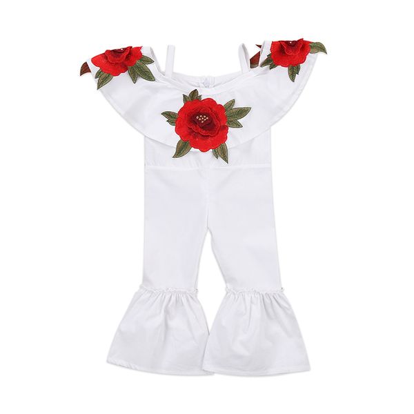 

2017 new fashion children girls floral romper off shoulder cape collar 3d rose flower kids strap jumpsuit flared clothes sunsuit, Blue