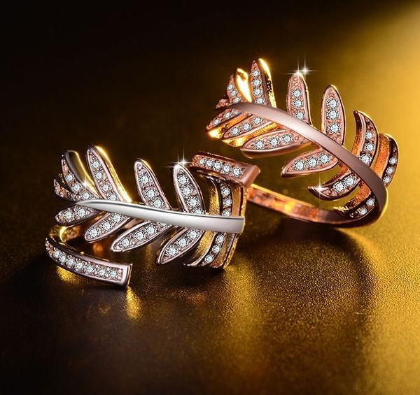 

woman jewelry fashion simple open design leaf ring personality female flower rings wedding rings for women, Golden;silver