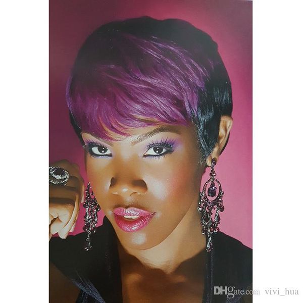 Purple Black Root Short Ombre Color Wig White Women Synthetic Hair
