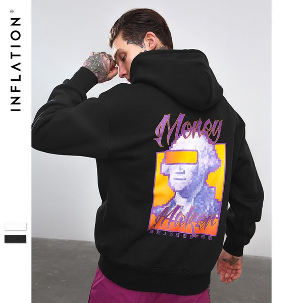 

inflation funny graphic printed hoodies men's thick clothes winter sweatshirts men hip hop streetwear fleece trendy hoody 8784w, Black