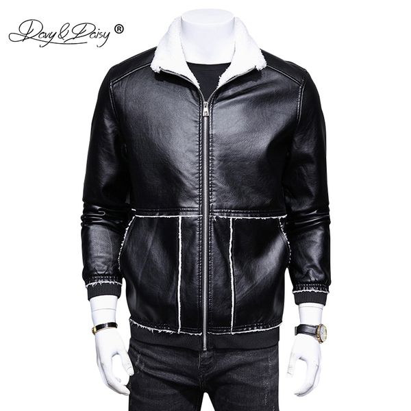

davydaisy pu leather jacket men winter fleece thick wool liner men jacket stand collar casual dress male outwear 6xl dct-240, Black;brown