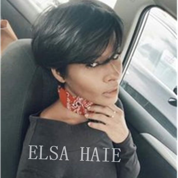 Cheap Machine Made Short Pixie Wig Human Hair Wigs With Baby Hair
