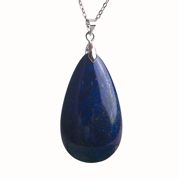 

women men necklace water drop bead natural stone pendant blue genuine natural lapis lazuli pendant 39*22*6mm, Silver