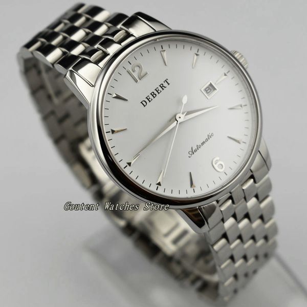 

40mm debert date ss. case miyota 8215 silver case white dial automatic men's watch, Slivery;brown