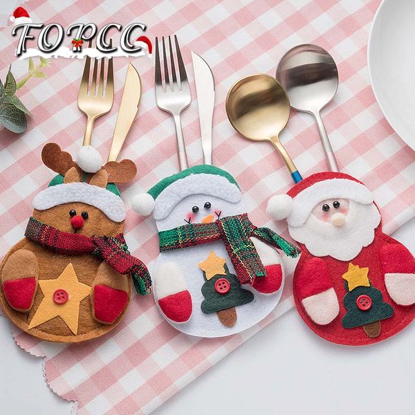 

new 3pcs/sets snowman santa cutlery knife set holder pockets table dinner decor xmas ornament new year christmas decorations for home