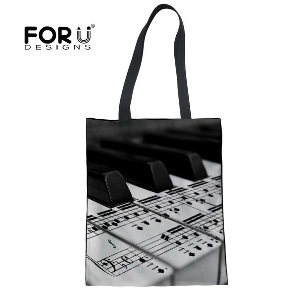 

forudesigns piano keyboard music notes print reusable shopping bag women canvas foldable grocery storage bags casual totes bag