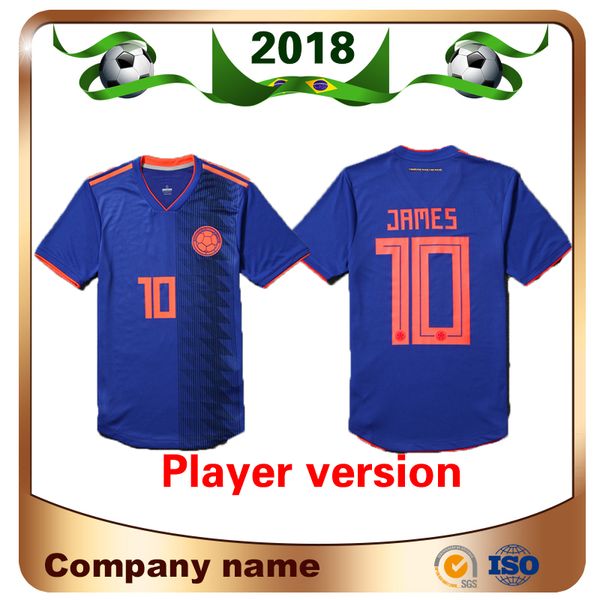 

2018 Men World Cup Player version #10 James Soccer Jerseys Away Blue Shirt #9 Falcao Quality Thai Edition National Team Football Uniform