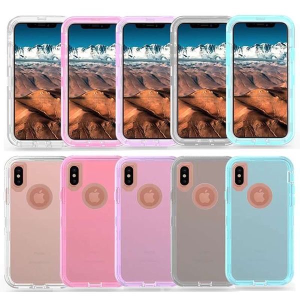 

shockproof pure color for iphone x phone case 3in1 transparent robot case tpu+pc full protective phone case